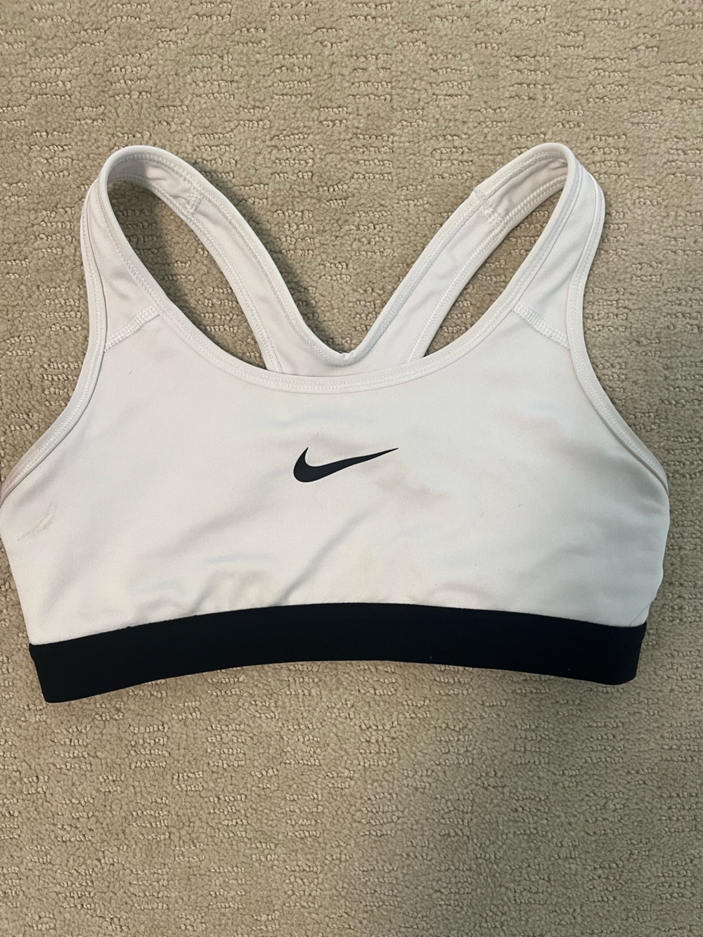 Nike White Sports Bra with Black Band & Swoosh